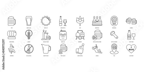 Beer icons set. Set of editable stroke icons.Set of Beer