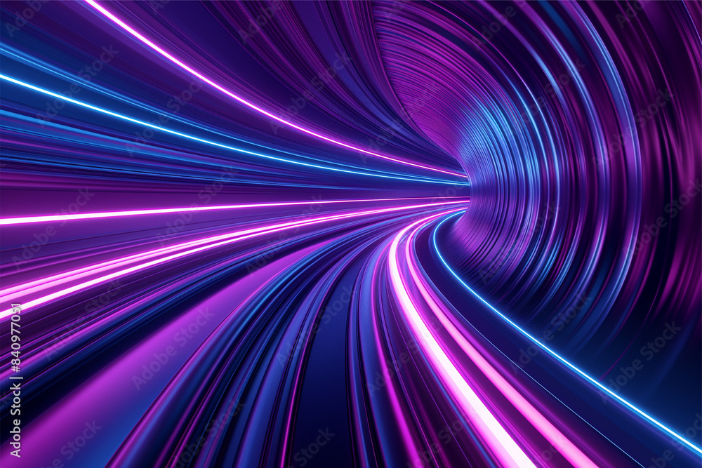 Blue purple light line through dark background, hyper speed warp in space Blue purple light line through dark background, hyper speed warp in space