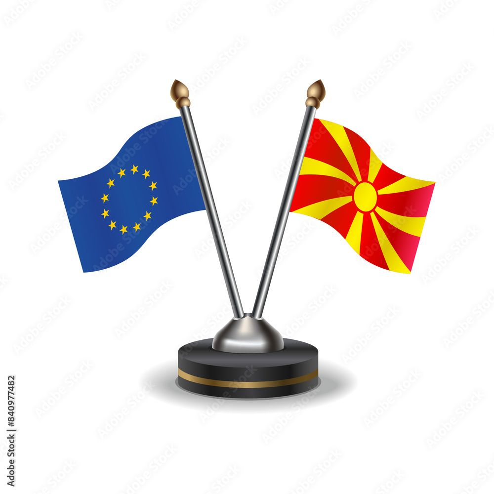 Naklejka premium European Union and Macedonia table flags relation with background transparent