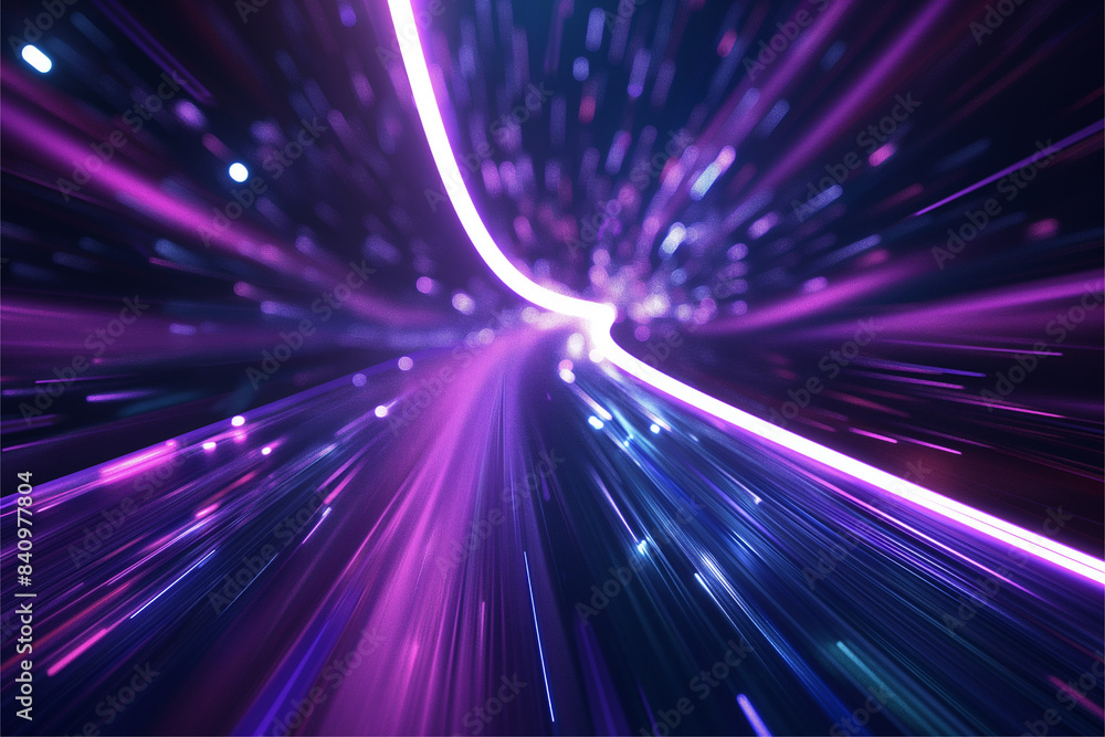 Blue purple light line through dark background, hyper speed warp in space Blue purple light line through dark background, hyper speed warp in space
