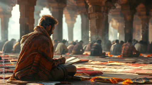 olden 7th century students writing in nalanda university.generative ai