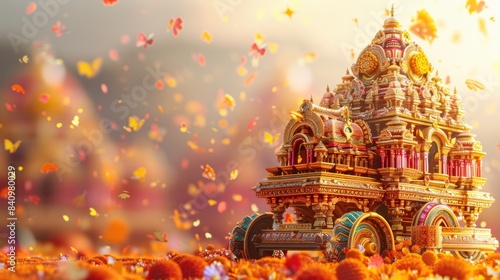 Colourful Ratha Yatra festivities, capture the essence of happiness and togetherness during the revered Hindu chariot festival, a kaleidoscope of cultural joy. photo