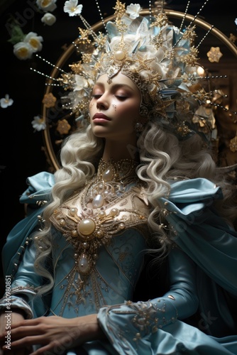 Portrait of a Celestial Queen, Cybernetic Fashion Model Digital Art Concept, Video Game Profile Pic Artwork, Futuristic Fantasy Character Design, Science Fiction Scifi Beautiful Angel