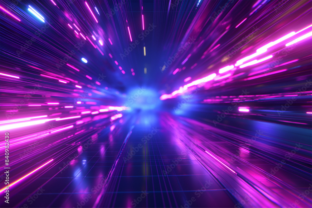 Blue purple light line through dark background, hyper speed warp in space Blue purple light line through dark background, hyper speed warp in space