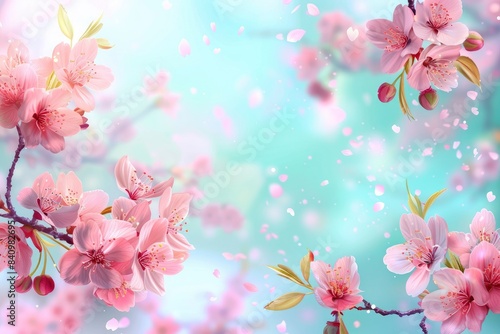 background with cherry blossom. spring flowers - generative ai