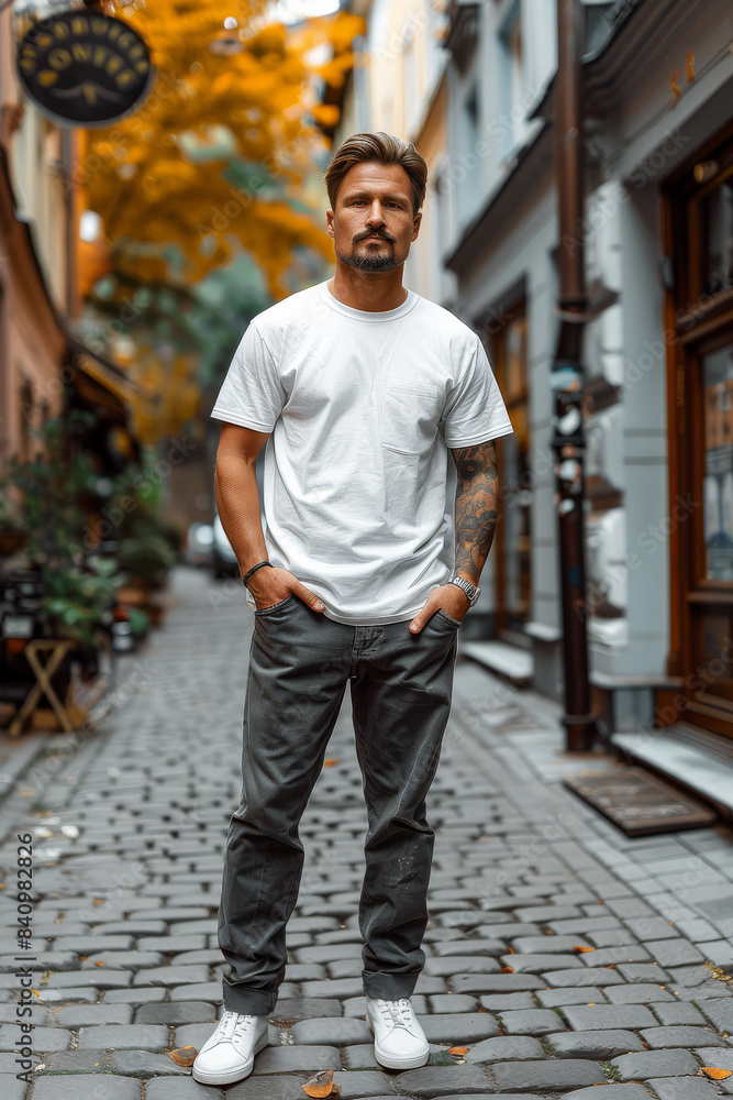 full-length a 30 years old man-model, Streetwear fashion style created with Generative AI technology full-length a 30 years old man-model, Streetwear fashion style created with Generative AI technology