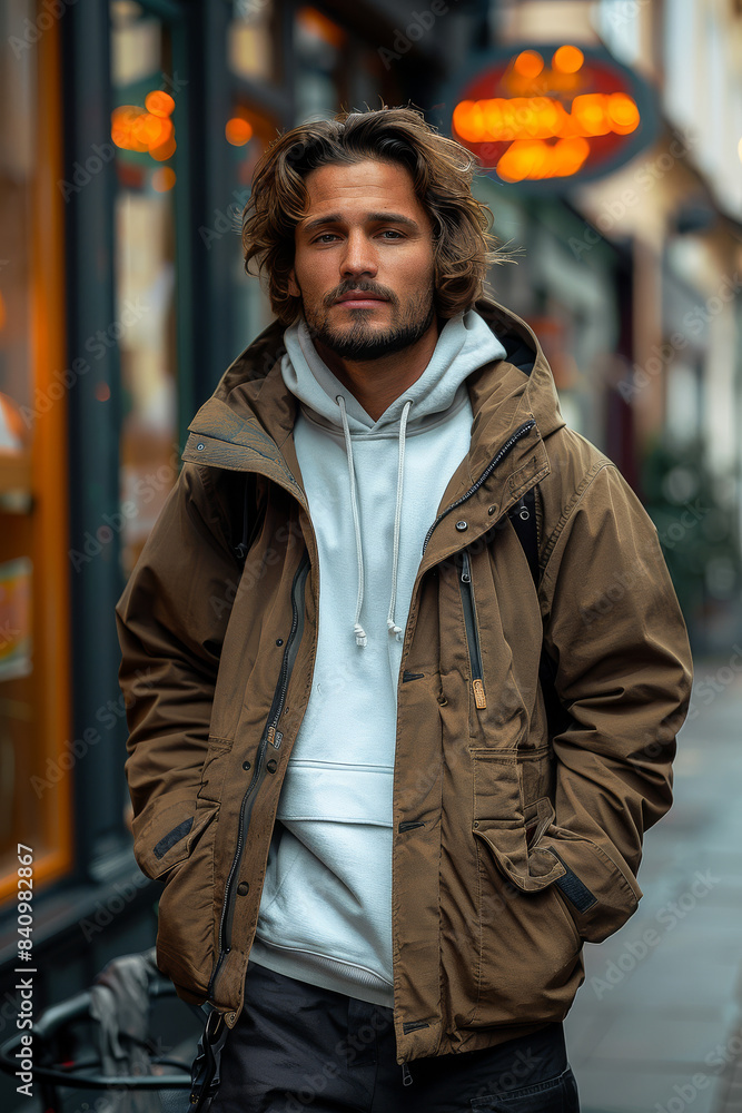 full-length a 30 years old man-model, Streetwear fashion style created with Generative AI technology full-length a 30 years old man-model, Streetwear fashion style created with Generative AI technology