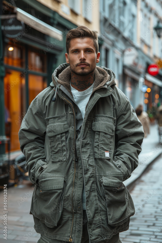 full-length a 30 years old man-model, Streetwear fashion style created with Generative AI technology full-length a 30 years old man-model, Streetwear fashion style created with Generative AI technology