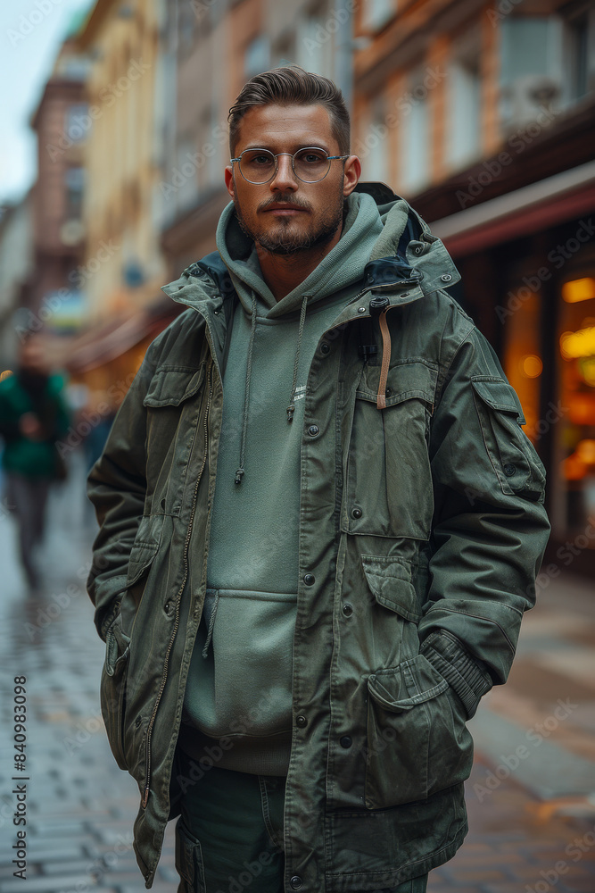full-length a 30 years old man-model, Streetwear fashion style created with Generative AI technology full-length a 30 years old man-model, Streetwear fashion style created with Generative AI technology