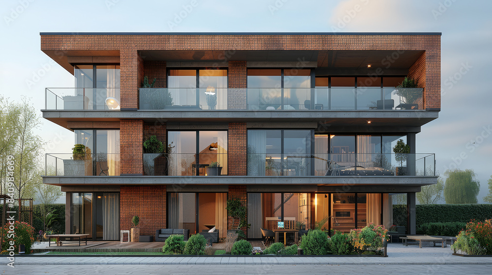 typical german apartment house on a sunny day created with Generative AI technology typical german apartment house on a sunny day created with Generative AI technology