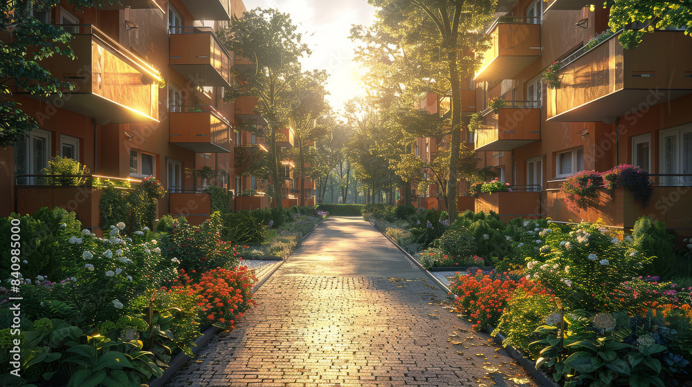 Fototapeta premium typical german apartment house on a sunny day created with Generative AI technology
