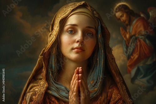 Sacred icon, revering the Blessed Virgin Mary as Nossa Senhora do Carmo. spiritual significance of the Madonna in Christian tradition, symbolizing faith and holiness photo