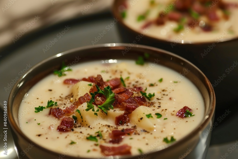 creamy delicius potato soup with crispy bacon - generative ai creamy delicius potato soup with crispy bacon - generative ai