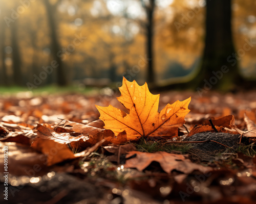 Cozy Autumn backdrop. Falling leaves backdrop. Park  nature  outdoor. Decoration Halloween background.