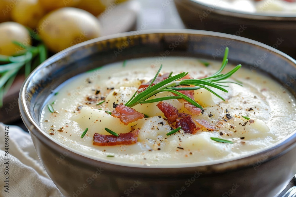 creamy delicius potato soup with crispy bacon - generative ai creamy delicius potato soup with crispy bacon - generative ai