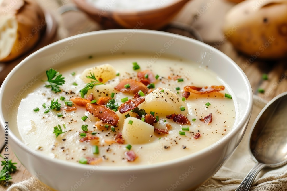 creamy delicius potato soup with crispy bacon - generative ai creamy delicius potato soup with crispy bacon - generative ai