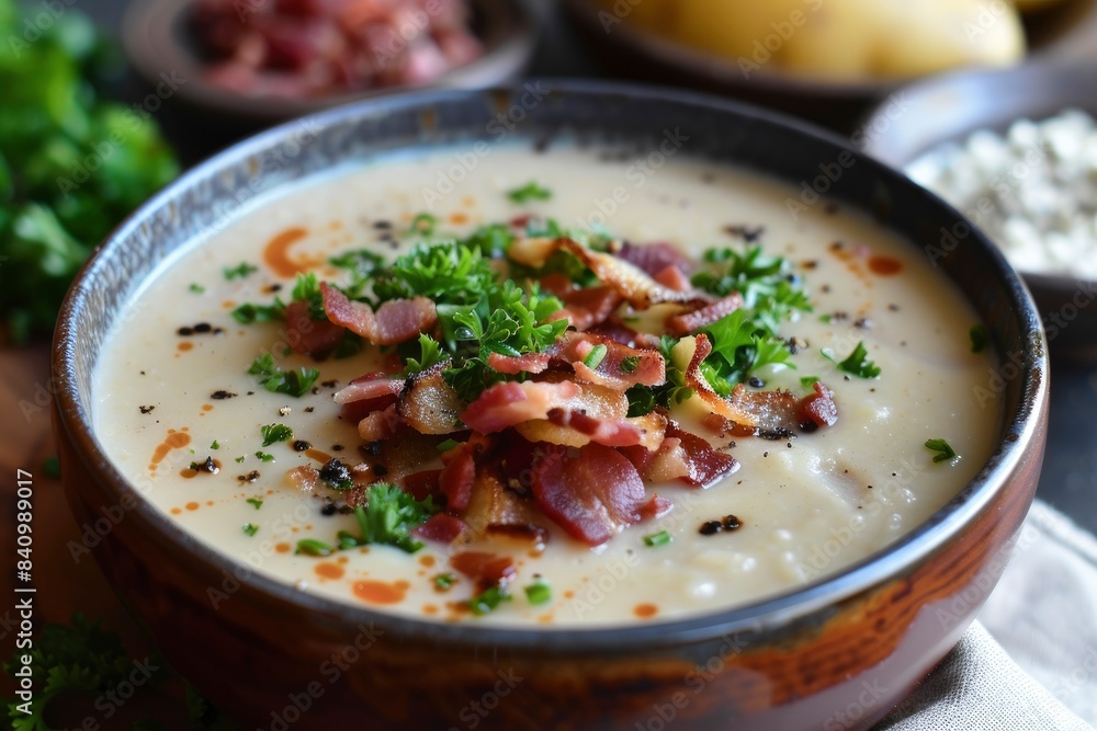 creamy delicius potato soup with crispy bacon - generative ai creamy delicius potato soup with crispy bacon - generative ai