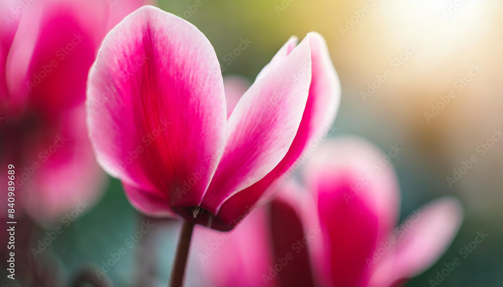cyclamen petals, pink hues against blurred floral backdrop, showcasing natural beauty and springtime essence cyclamen petals, pink hues against blurred floral backdrop, showcasing natural beauty and springtime essence
