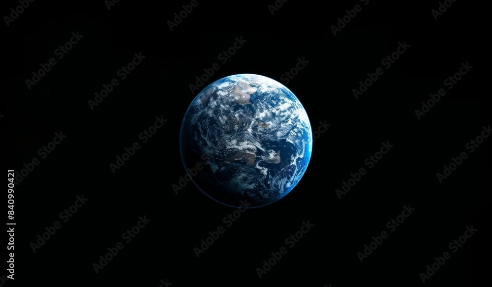 Naklejka premium Wide Shot of Earth from Space Against a Dark Background with High Contrast Black and Blue Lighting, Minimalist Design