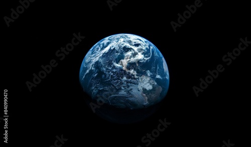 Wide Shot of Earth from Space Against a Dark Background with High Contrast Black and Blue Lighting, Minimalist Design © JH