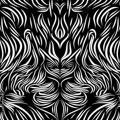 An abstract line drawing of a lion's head, with the mane and facial features depicted through a series of sharp, angular lines that convey strength and majesty. Minimal pattern banner wallpaper,