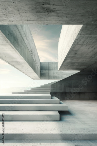 Wallpaper Mural Minimalist design of concrete structure, futuristic interior of modern building with stairs, vertical view. Concept of future, room, abstract architecture, construction Torontodigital.ca
