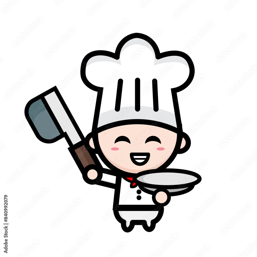 illustration of cute chef with butcher knife illustration of cute chef with butcher knife