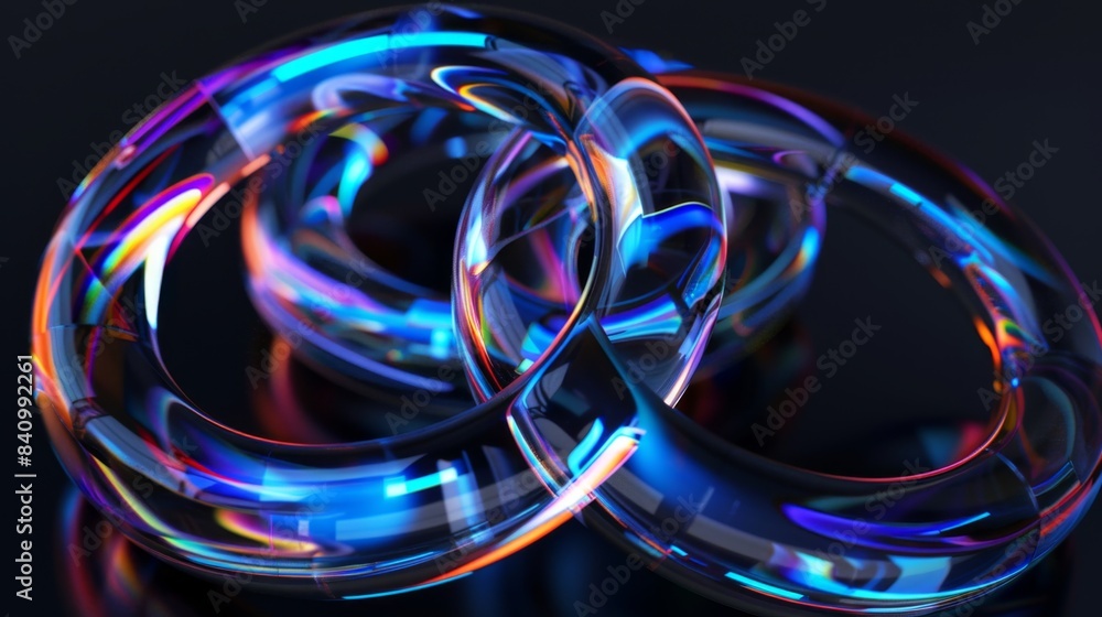 Colorful Intertwined Glass Rings on Dark Background, Generative AI