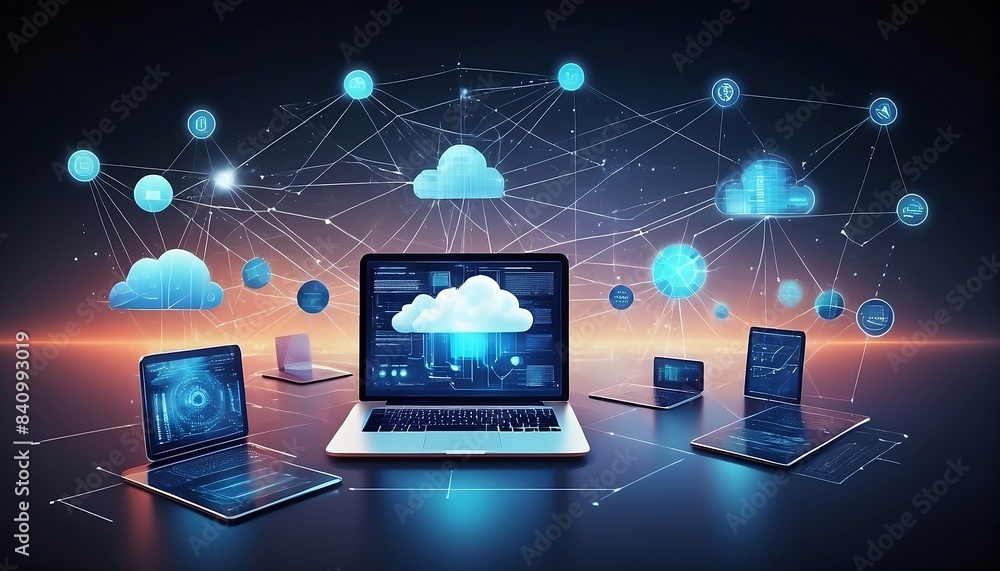 futuristic digital information technology web with cloud computing ...