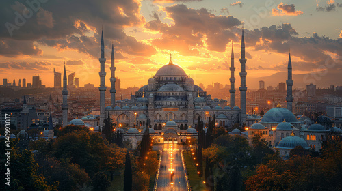 typical istanbul scene with moschee and bospurus background created with Generative AI technology photo