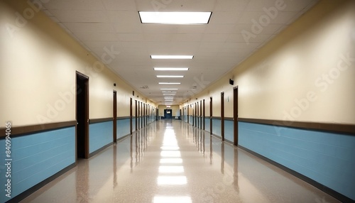 School hallway High School hallway corridor in College or university empty hall generative ai