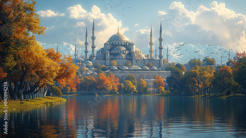 typical istanbul scene with moschee and bospurus background created with Generative AI technology