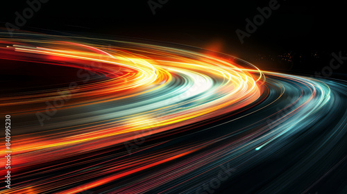 Long exposure trails  Zoom burst  background gradient  orange  green and white background created with Generative AI technology