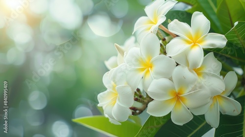 Plumeria Tree Featuring White Plumeria Flowers Floral Background of Beauty