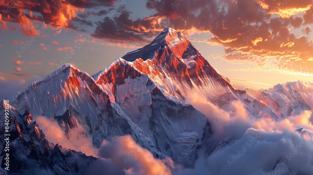 mount Everest at early morning, Himalayas mountain range in Nepal epic shot mount Everest at early morning, Himalayas mountain range in Nepal epic shot