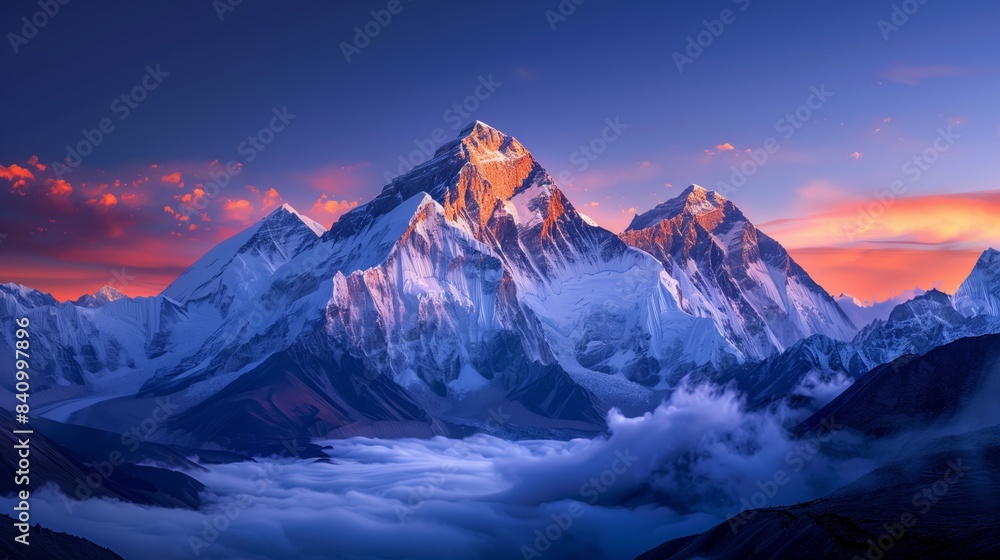 Fototapeta premium mount Everest at early morning, Himalayas mountain range in Nepal epic shot