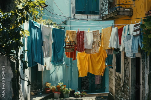 clothes drying outside, cleaning © waranyu