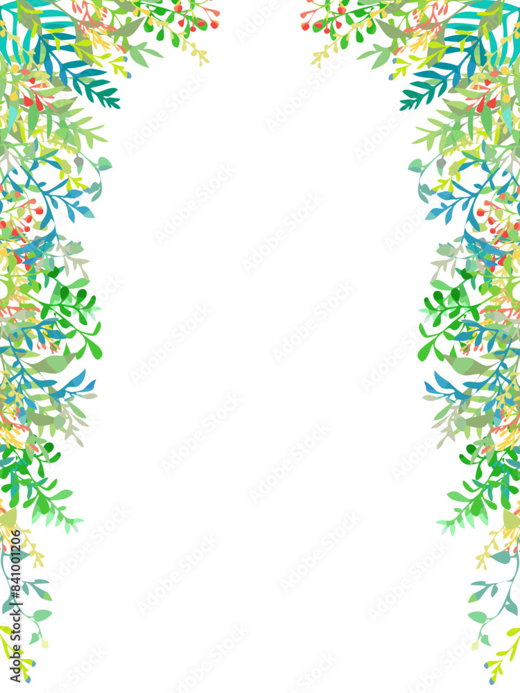 Fototapeta premium カラフルな手描きの植物の装飾、縦型テンプレート