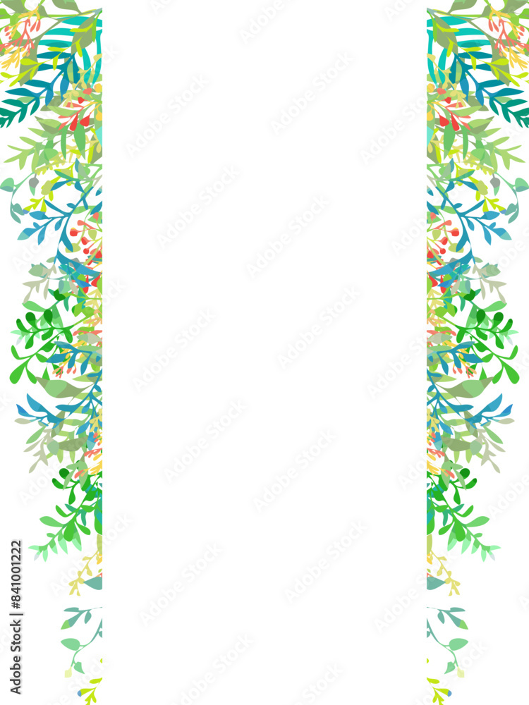 Obraz premium カラフルな手描きの植物の装飾、縦型テンプレート