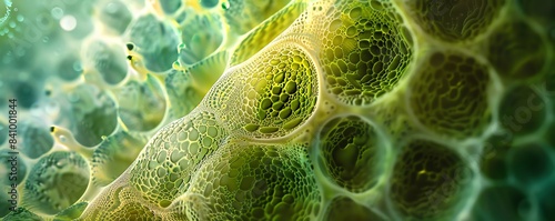 A closeup view of a plant cells chloroplasts, showing the intricate details of the thylakoid membranes and grana stacks photo