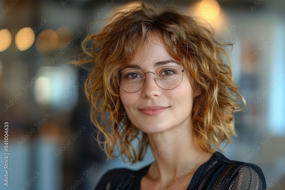 Realistic Stock Photo of a Cute German Project Manager Young Womann in her 40s with Very Short Curly Copperblonde Hair created with Generative AI technology Realistic Stock Photo of a Cute German Project Manager Young Womann in her 40s with Very Short Curly Copperblonde Hair created with Generative AI technology