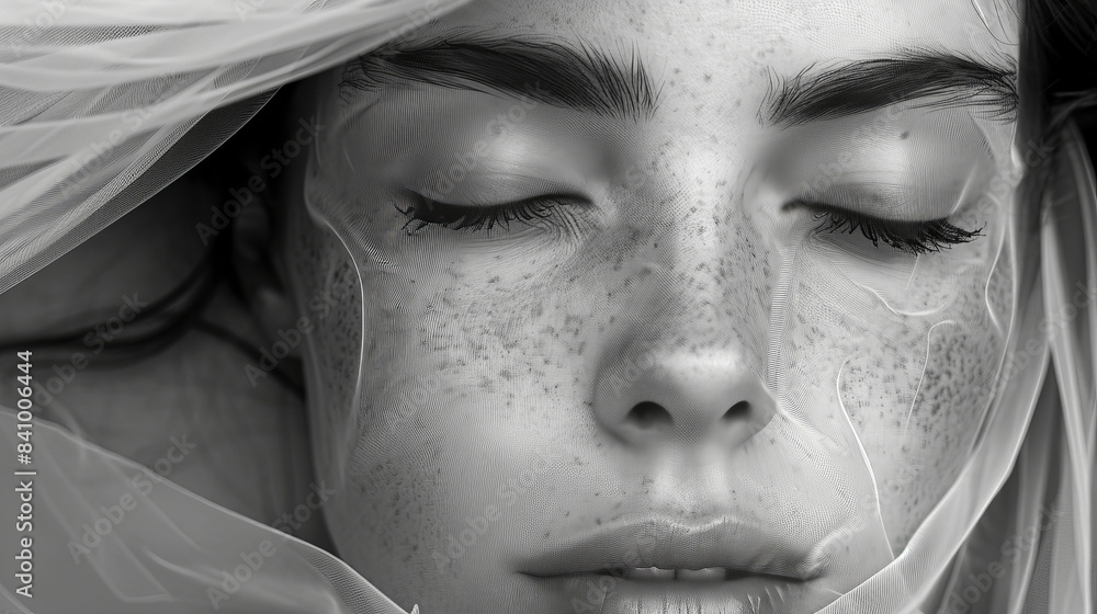 sad woman, transparent grey tissue on her face created with Generative AI technology sad woman, transparent grey tissue on her face created with Generative AI technology