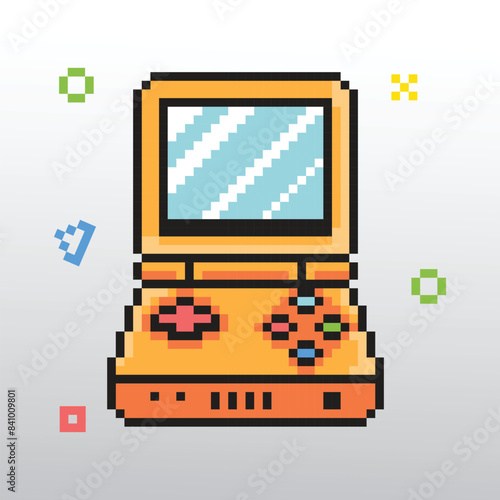 Pixel art retro gaming console vector illustrations