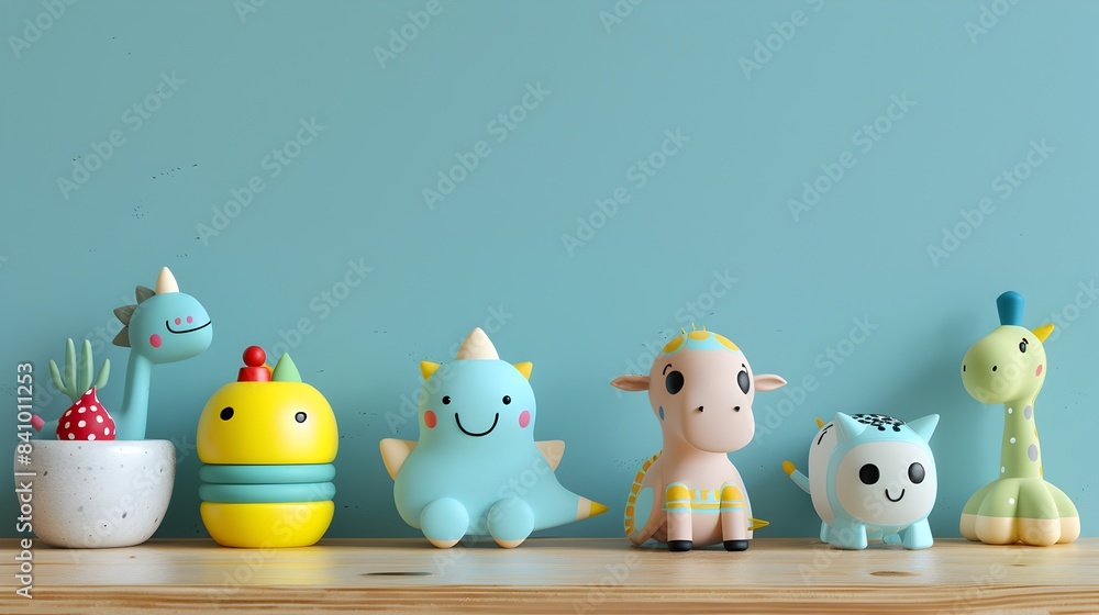Playful Variety: Adorable Toy Collection on Wooden Table in Vibrant Children's Room - Illustrative Fun with Generative AI Toys Playful Variety: Adorable Toy Collection on Wooden Table in Vibrant Children's Room - Illustrative Fun with Generative AI Toys