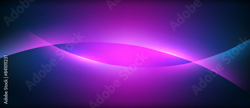 Neon glowing circle rays, light round lines in the dark, planet style neon wave lines. Energetic electric concept design for wallpaper, banner, background