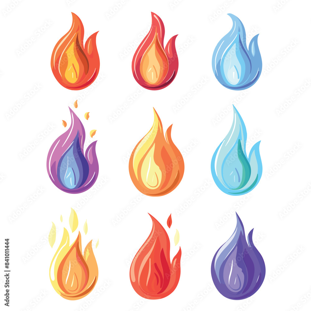 Collection colorful flame icons representing various elements, flame bright gradient colors, symbolizing fire, water, magic. Artistic interpretation elemental flames suitable game asset symbolic Collection colorful flame icons representing various elements, flame bright gradient colors, symbolizing fire, water, magic. Artistic interpretation elemental flames suitable game asset symbolic