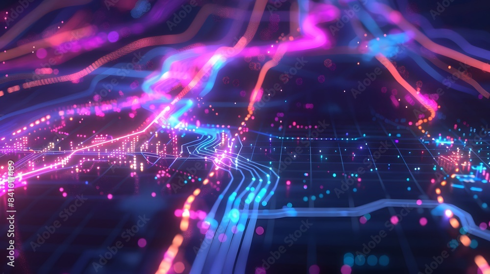 Abstract graphic world map illustration on blue background, big data and networking concept. 3D Rendering Abstract graphic world map illustration on blue background, big data and networking concept. 3D Rendering