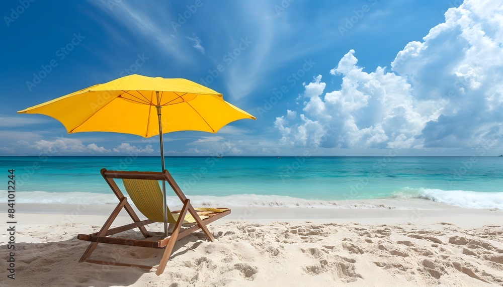 Perfect Beach Escape with Yellow Umbrella and Chair Perfect Beach Escape with Yellow Umbrella and Chair