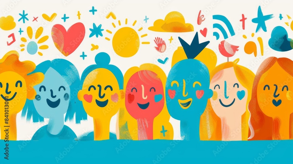 Obraz premium Positive mental health practices visualized with vibrant colors and uplifting symbols