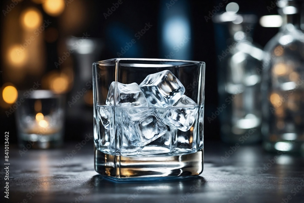 Icy Elegance: a vodka glass with ice cubes inside. Icy Elegance: a vodka glass with ice cubes inside.